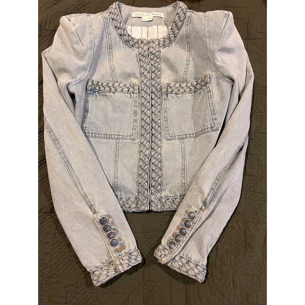 Veronica Beard Womens Light Blue Denim Blazer Cropped Size 00